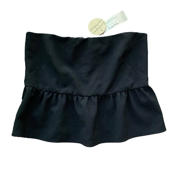 Nicole Miller Artelier Cropped Bandeau Ruffle Strapless Top Black Size Large - Picture 7 of 7
